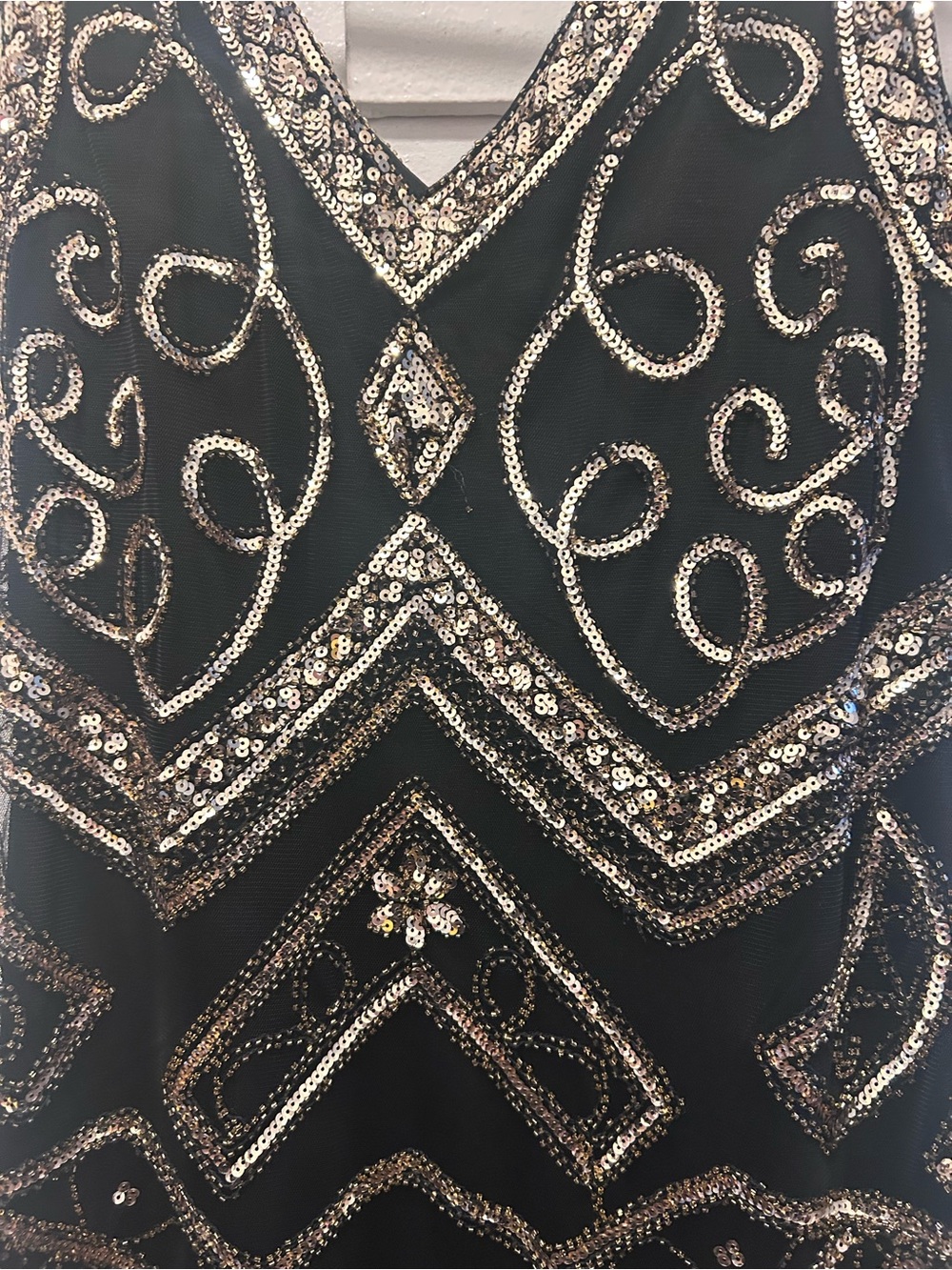 Black Beaded Fringe V-Neck Evening Dress - Picture 5 of 11